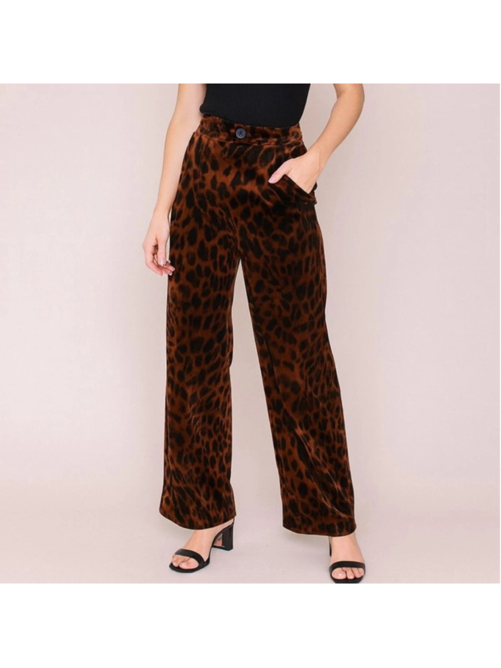 Cabi Brown Black Leopard Print Wide Leg Party Pant Size Large Style 4827
